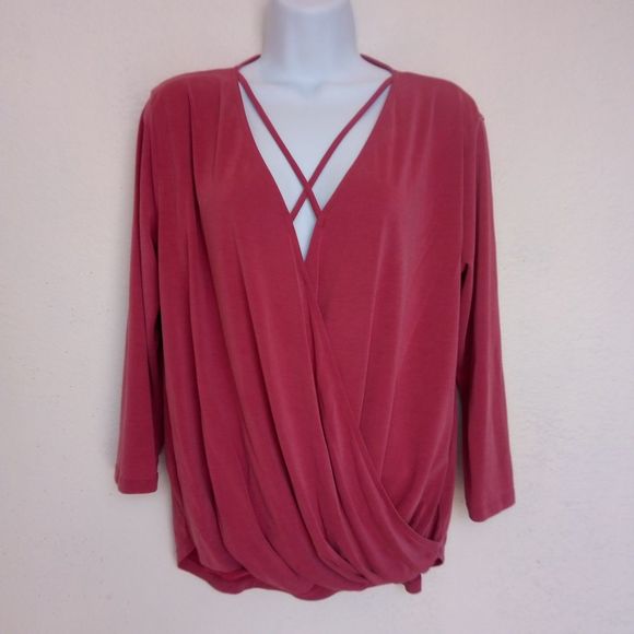 Cherish Tops - Cherish Cranberry Red Cross String Drape Top Large